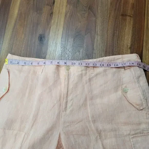 Lauren Ralph Lauren Fully Lined 100% Linen Mid Rise Crop Ankle Cargo Pants